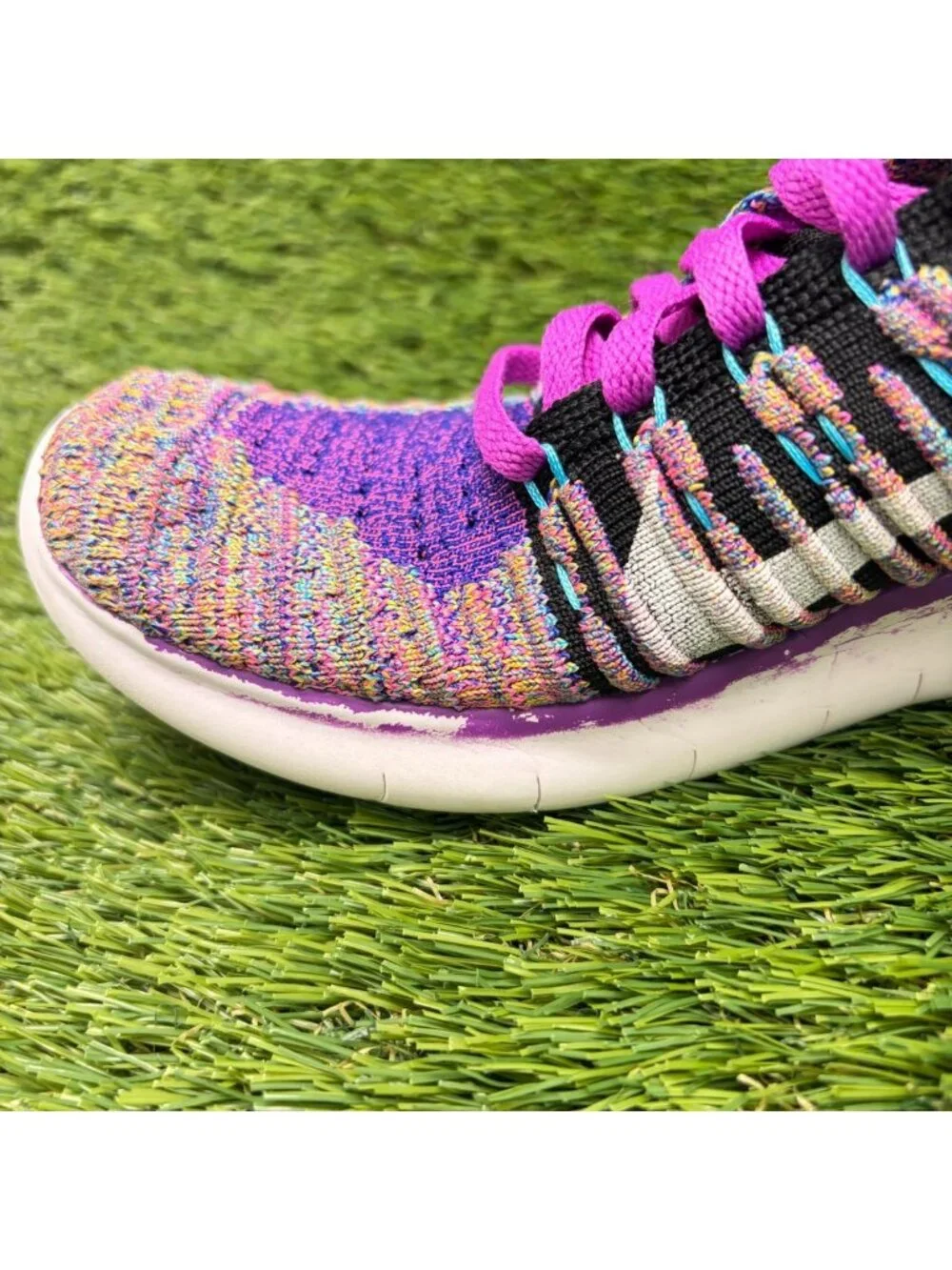 Nike Free RN Flyknit Womens Size 6.5 Purple Blue Athletic Running Shoes Sneakers
